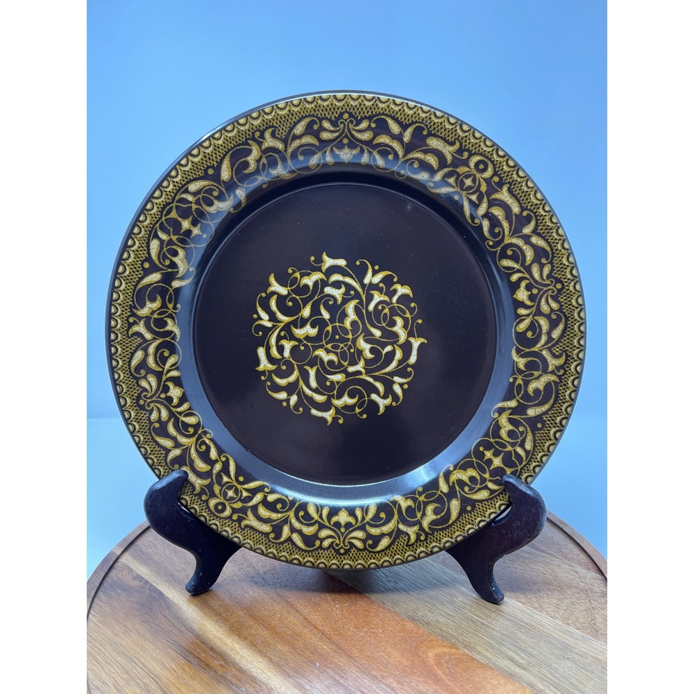 Vintage Dark Brown Gold Medallion Pattern Charger Plates Set‎ of 5  Decorative - Picture 2 of 14